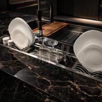 Canal Organizador de Embutir Inox 304 Escorredor Com Válvula 114cm De Bancada 5 Módulos Removíveis Cozinha Gourmet