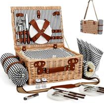 Canasta de Picnic SatisInside para 4 Personas con Manta y Bolsa para Vino