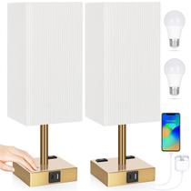 Candeeiro de mesa de cabeceira Soilsiu Pleate USB C e A Portas 2 AC Candeeiro de mesa de cabeceira Soilsiu Pleate USB C e A Portas 2 AC