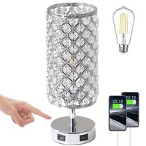 Candeeiro de mesa de cristal GZKPL Touch Control com porta USB dupla