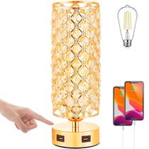Candeeiro de mesa de cristal GZKPL Touch Control com porta USB dupla