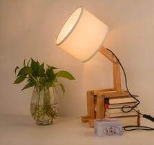 Candeeiro de mesa ELINKUME Robot Luminária de cabeceira em tecido de madeira branco