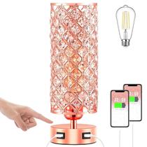 Candeeiro de mesa GZKPL Crystal Touch Control Rose Gold com porta USB