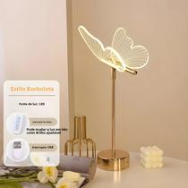 Candeeiro de Mesa LED Acrílico com Borboleta Dourada - Design Retro para Sala de Estar