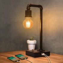 Candeeiro de mesa Seaside Village Industrial Vintage com portas USB