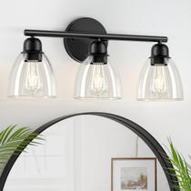 Candeeiro de parede Vanity FOLKSMATE de 3 luzes para banheiro em metal preto fosco