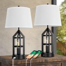 Candeeiros de mesa BeSlowe 57 cm, 2 portas USB, conjunto regulável de 3 vias