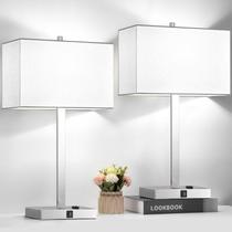Candeeiros de mesa Lynnoland 21", conjunto de 2 tomadas USB AC, brancos Candeeiros de mesa Lynnoland 21", conjunto de 2 tomadas USB AC, brancos