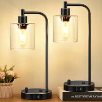 Candeeiros de mesa Lynnoland Industrial, pacote com 2 unidades, USB reguláveis, pretos