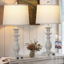 Candeeiros de mesa Rinweey 28" Farmhouse, conjunto USB regulável de 3 vias Candeeiros de mesa Rinweey 28" Farmhouse, conjunto USB regulável de 3 vias