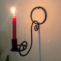 Candelabro 1 Vela Porta Velas Feito em Ferro Artesanal Preto Parede