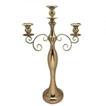 Candelabro 3 Velas Niquelado com Cristal cor Gold - 53x23x93cm - Candelabro de Cristal com Detalhes em Ouro