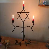 Candelabro Artesanal Estrela de Davi Decoração Sofisticada em Ferro 56cm Prosperidade