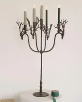 Candelabro Huntsman Brass Deer de 5 cones com decoração de floresta negra 74 cm Candelabro Huntsman Brass Deer de 5 cones com decoração de floresta negra 74 cm