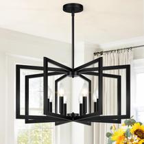 Candelabro Lynnoland 28" preto de 8 luzes em metal geométrico