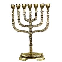 Candelabro Menorá Bronze Luxo Sete Pontas 35cm com Mezuzah de Metal - Produto Judaico Candelabro Menorá Bronze Luxo Sete Pontas 35cm com Mezuzah de Metal - Produto Judaico