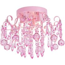Candelabro Mini Cristal Q&S - Semi-Flush Mount 3 Luzes Rosa