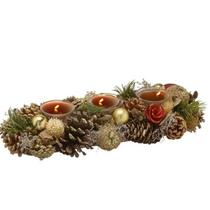 Candelabro Natalino Suporte Para Vela Rústico Pinhas 3 Velas 37x14x8cm Mesa Natal Decoração Premium - Mabruk