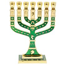 Candelabro Sete Pontas - Menora 12cm Verde - 12 Tribos - De Israel Candelabro Sete Pontas - Menora 12cm Verde - 12 Tribos - De Israel