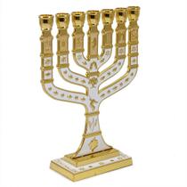 Candelabro Sete Pontas - Menora 28Cm - Branco - Israel Candelabro Sete Pontas - Menora 28Cm - Branco - Israel