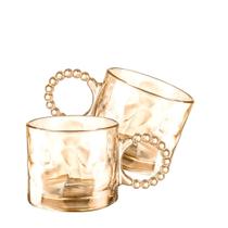 Caneca 2 uni ambar 300ml vidro alça cozinha bebida resistente xicara louça copo café chá mesa