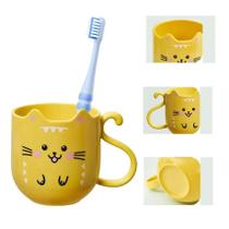 Caneca 300ML Copo Plástico Reforçado Gato Chá Café Amarela