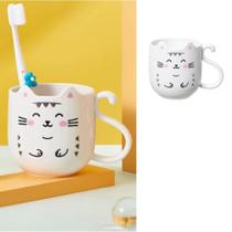 Caneca 300Ml Copo Plástico Reforçado Gato Chá Café Branca Caneca 300Ml Copo Plástico Reforçado Gato Chá Café Branca