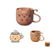 Caneca 300ML Copo Plástico Reforçado Gato Gatinho Chá Café