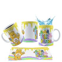 Caneca 325ml Cerâmica Feliz Páscoa Ursinho Carinhosos