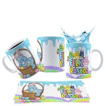 Caneca 325ml Cerâmica Feliz Páscoa Ursinho Carinhosos