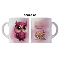 Caneca 325ml Dia Dos Professores Professora Coruja Rosa