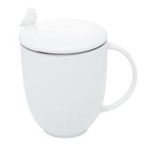 Caneca 350ml de porcelana com tampa e infusor Birds Branco Wolff - 17420
