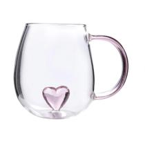 Caneca 3D de Vidro Borossilicato Coração Rosa 420ml - Allmix