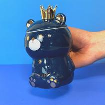 Caneca 3D em Porcelana com Tampa e Colher - Ursinho Azul Decorativo