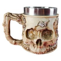 Caneca 3D em Resina Crânio Caveira Medieval Viking Decorativa Em Aço Inox 450ml