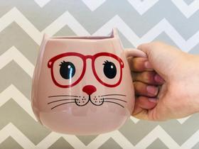 Caneca 3d Gato 500 Ml Porcelana Rosa Decorado - Neo Porcelanas