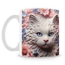 Caneca 3D Gato Branco - Cerâmica Premium 325ml