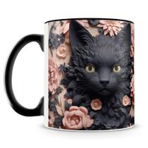 Caneca 3D Gato Preto - Cerâmica Premium 325ml