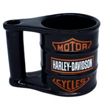 Caneca 3D Harley-Davidson Formato Barril Preto Marca Moto Porcelana 350ml