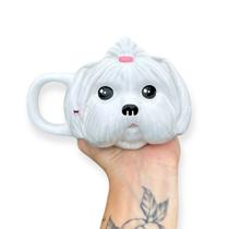 Caneca 3D personalizada cachorro Shitzu Lhasa Maltês 220ML Laço Rosa