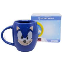 Caneca 3D Sonic Oval Porcelana Azul 350 Ml Oficial Sega