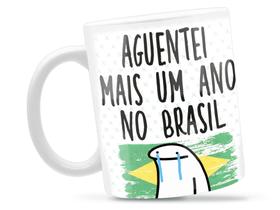 Caneca Aguentei no Brasil Flork Divertida Porcelana Xícara 325ml + Caixa Presente