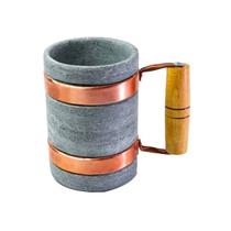 Caneca Alça Cobre e Madeira Pedra Sabão Chopp Cerveja 350ml