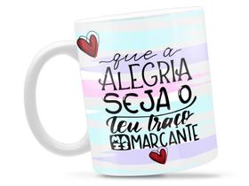 Caneca Alegria Traço Divertida Porcelana Xícara 325ml + Caixa Presente