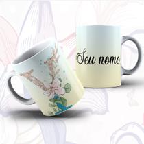 Caneca Alfabeto Floral Glitter Personalizada Com Inicial E Nome Todas As Letras E Nome -OFERTA