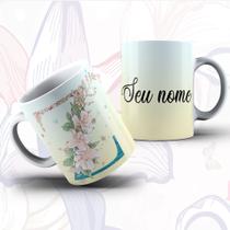 Caneca Alfabeto Floral Glitter Personalizada Com Inicial E Nome Todas As Letras E Nome -OFERTA