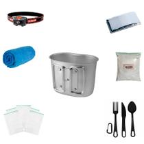 Caneca aluminio + Cal + Ziplock + Manta + Talher preto + Katori + Toalha Caneca aluminio + Cal + Ziplock + Manta + Talher preto + Katori + Toalha