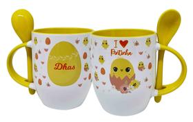 Caneca Amarela Colher Personalizado Pintinho Casca do Ovo