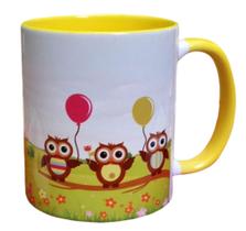 Caneca Amarela Personalizada Presente 3 Corujas Aniversário Caneca Amarela Personalizada Presente 3 Corujas Aniversário