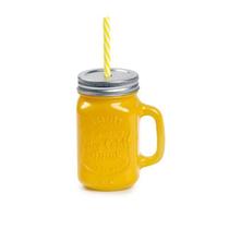 Caneca Amarelo com Tampa e Canudo 450ml para Refrigerantes Sucos e Refrescos
